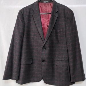 Tommy Hilfiger Tweed Wool Blend Sport Coat Suit Blazer Burgundy Check 44 Short